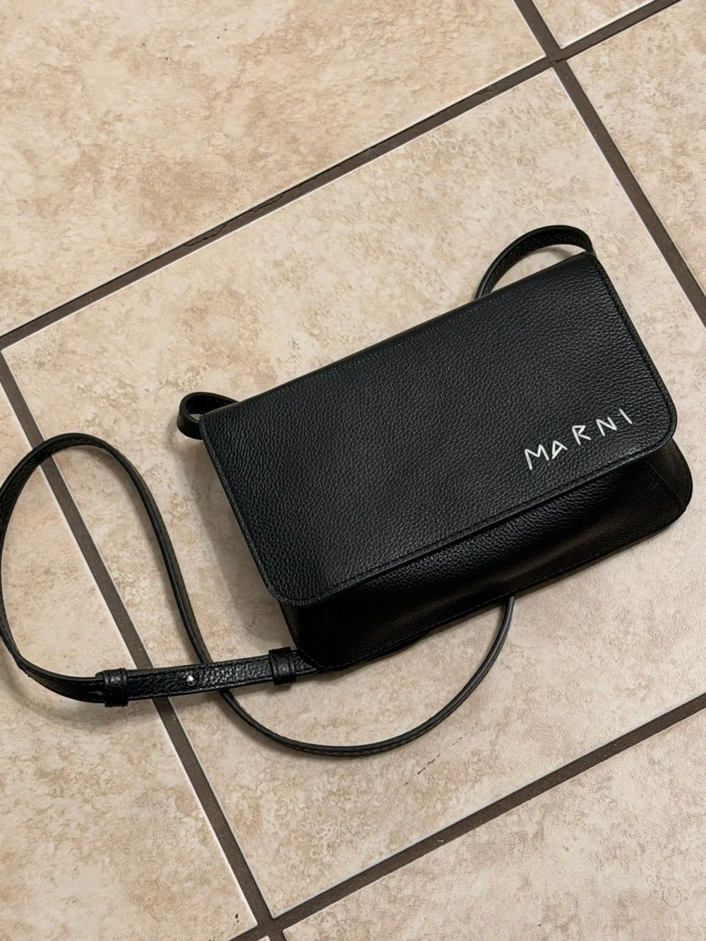 Marni Black Pebbled Leather Messenger Bag